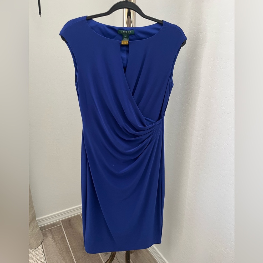 Lauren Ralph Lauren Elegant Blue Draped Dress